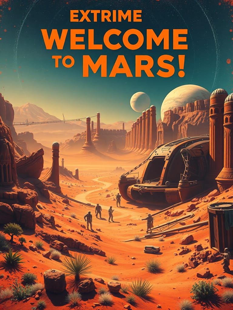 Vintage Mars Travel Poster in Art Nouveau Style