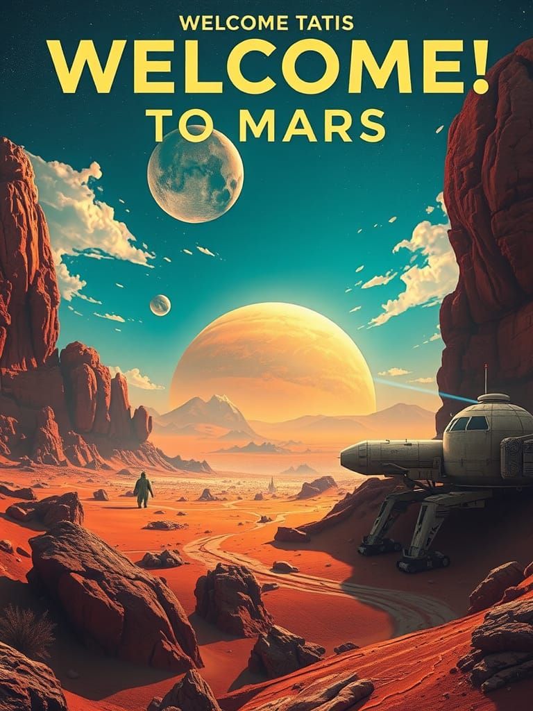 Vintage Mars Travel Poster in Art Nouveau Style