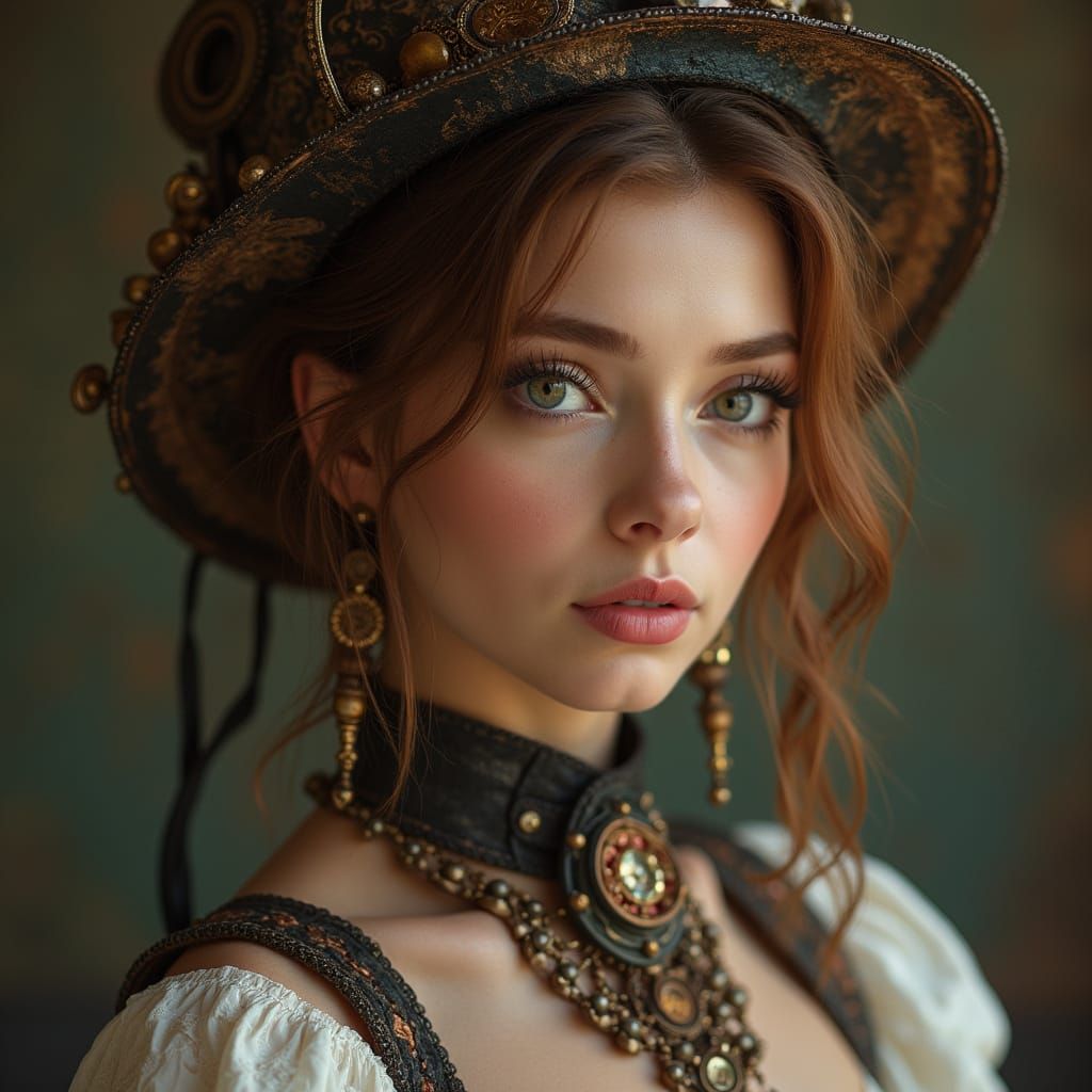 Steampunk Portrait of a Beautiful Woman in Victorian Attire