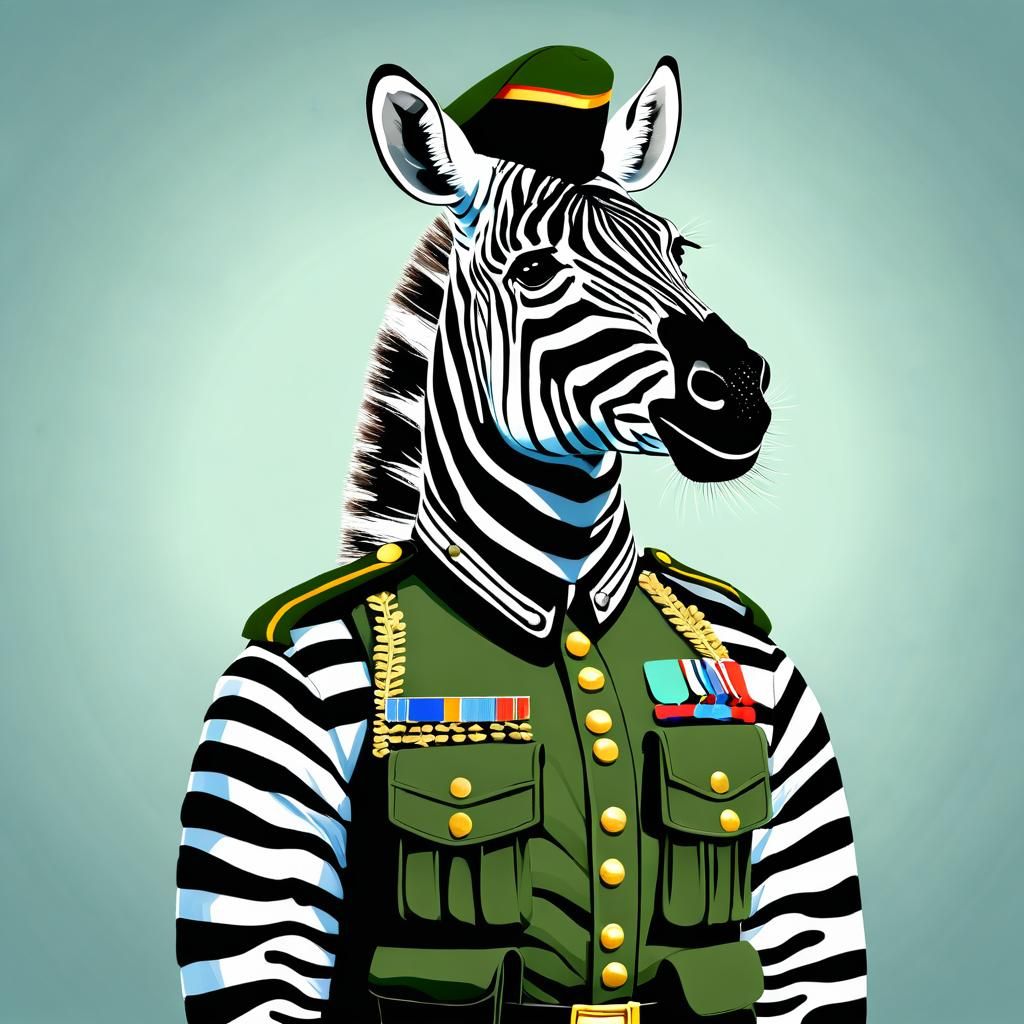 Zebra Soldier in War: AI-Generated Image