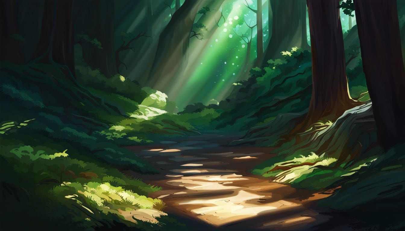 Sunlit Forest Shadows in Hyperrealistic Style