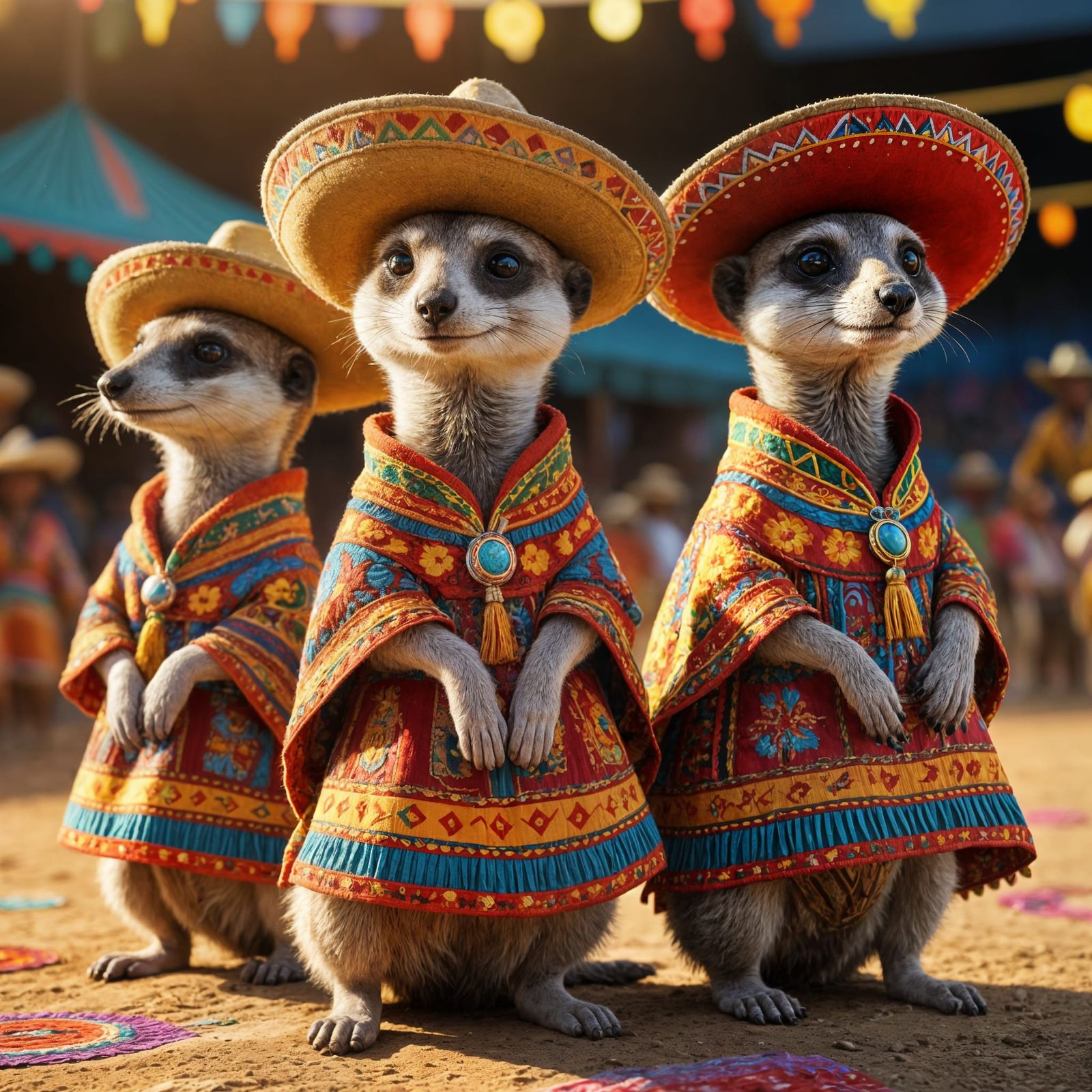 Meerkats Celebrate Rodeo in Mexican Folk Art Style