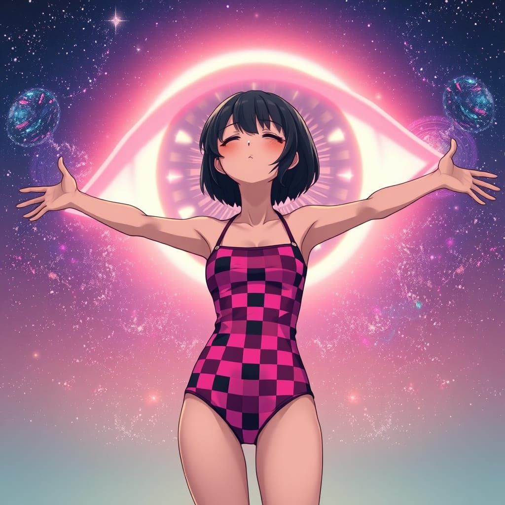 Emo Woman in Starry Night Sky, Anime Hyperrealism