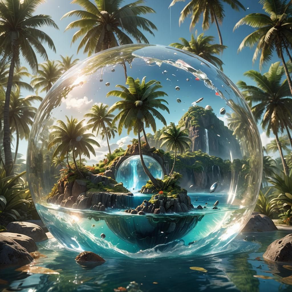 Underwater Tropical Island in Glass Dome