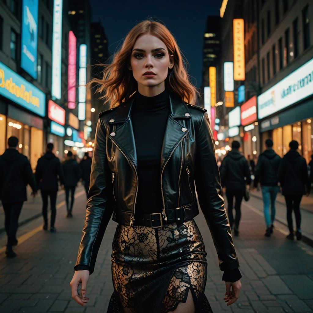 Edgy Fashion Editorial: Crossdresser in Leather Jacket and L...