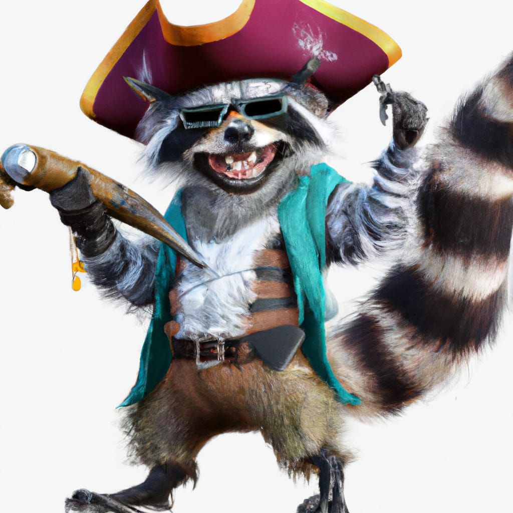 Hyperrealistic Raccoon Pirate with Saber and Eye Patch