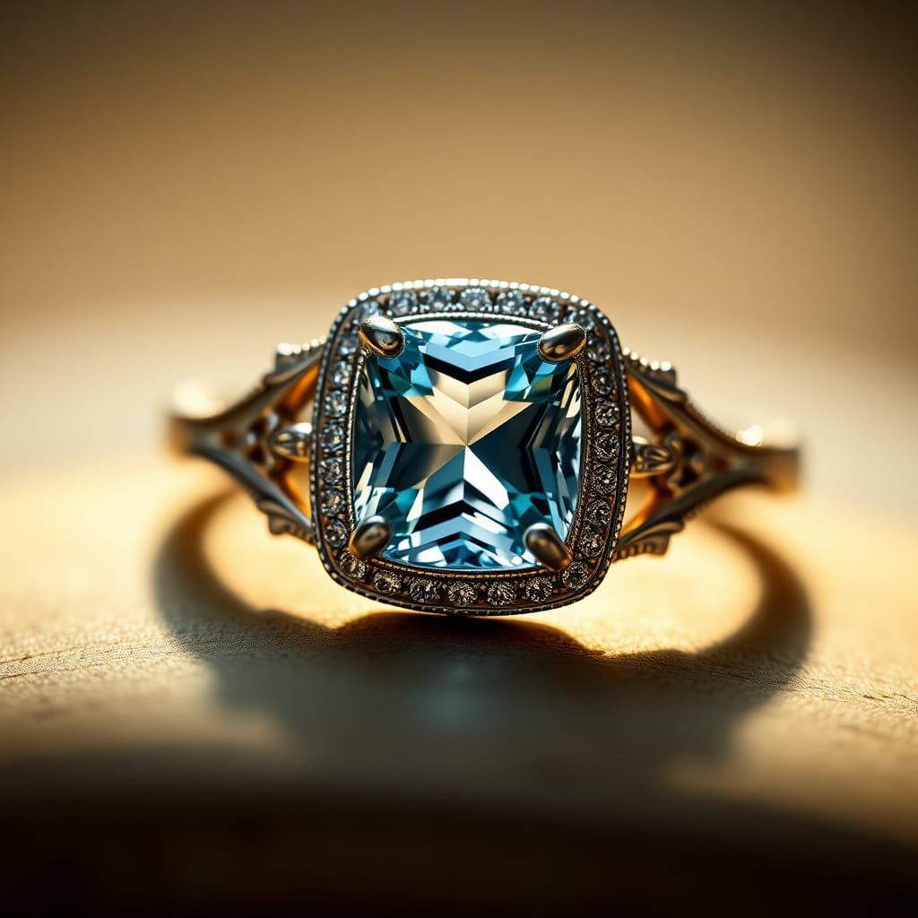 Vintage White Gold Sapphire Ring with Diamond Filigree