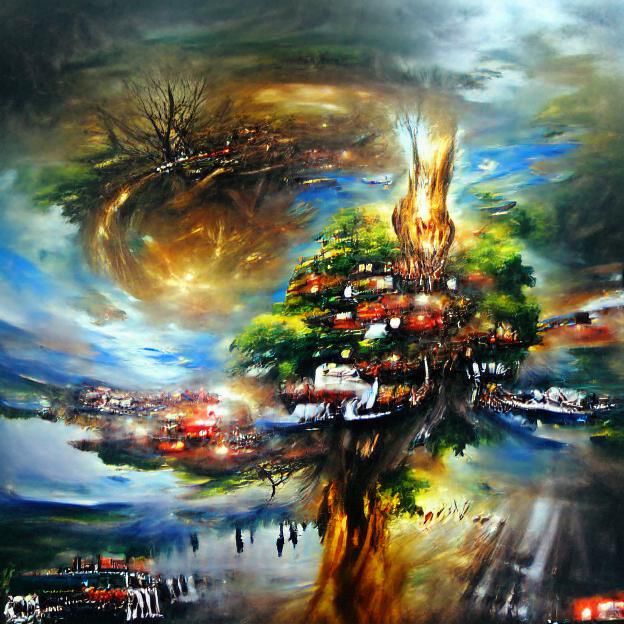 Futuristic Yggdrasil: City of Root and Steel