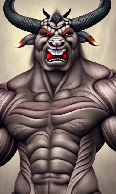 Photorealistic Oni with Exaggerated Musculature in 8k