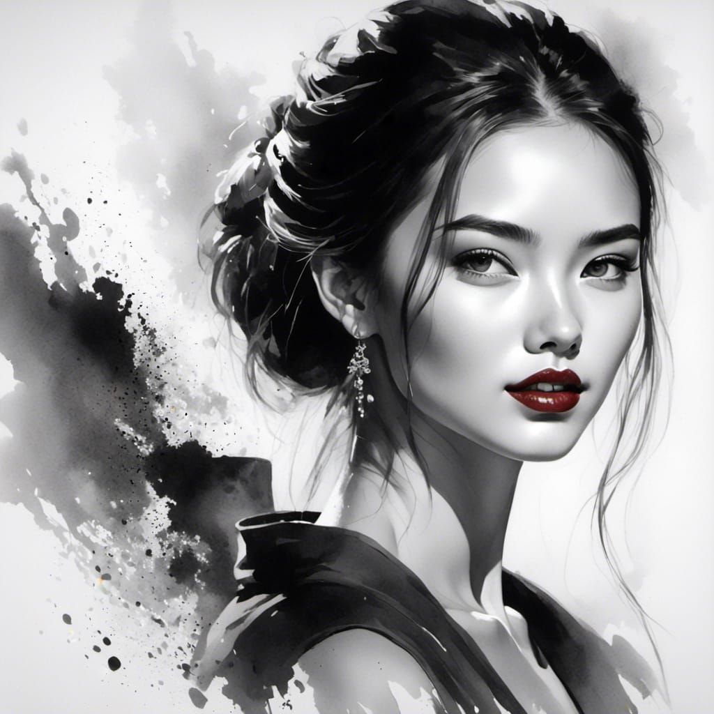 Beautiful young woman with red lips,