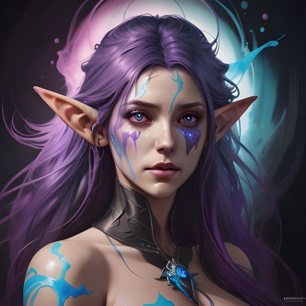 Cosmic Elf Warlock Portrait in Digital Art Style
