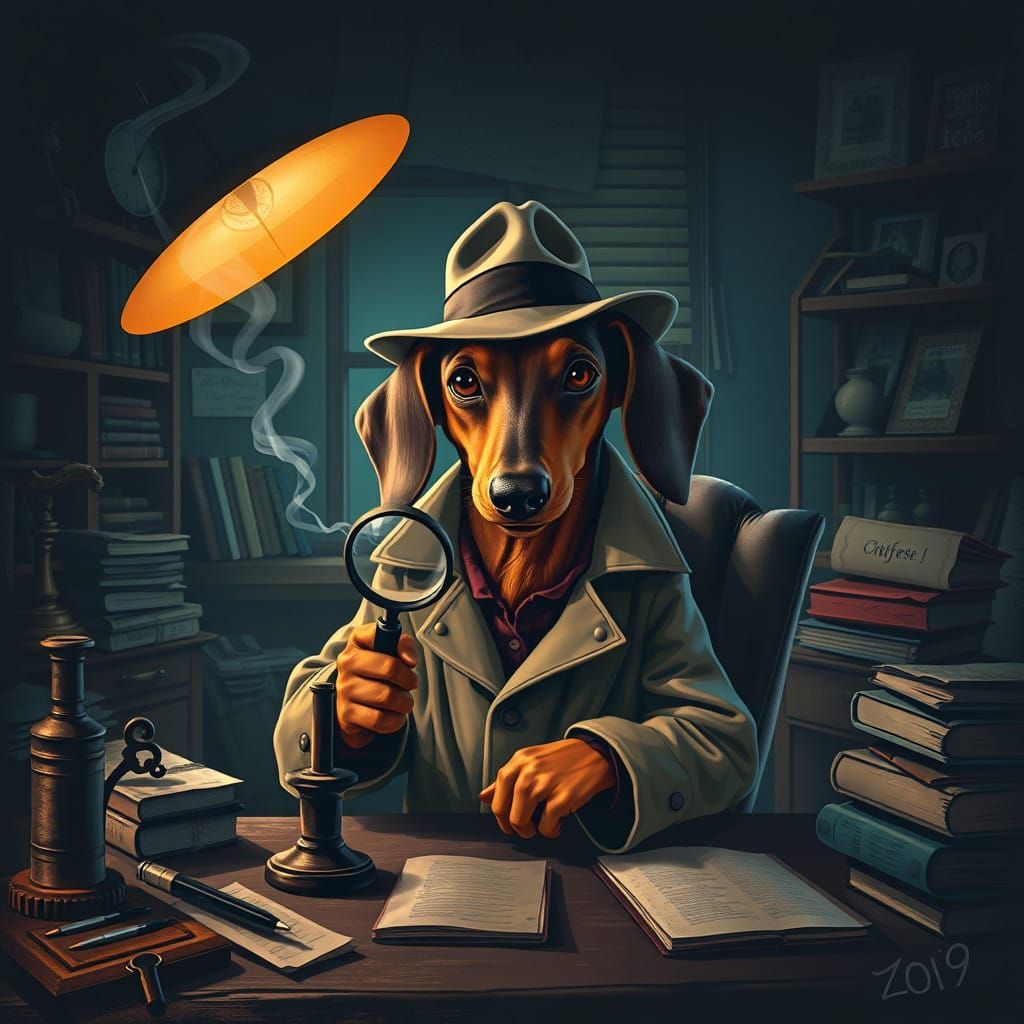 Dachshund Detective Cracks the Case in Moody Noir Office
