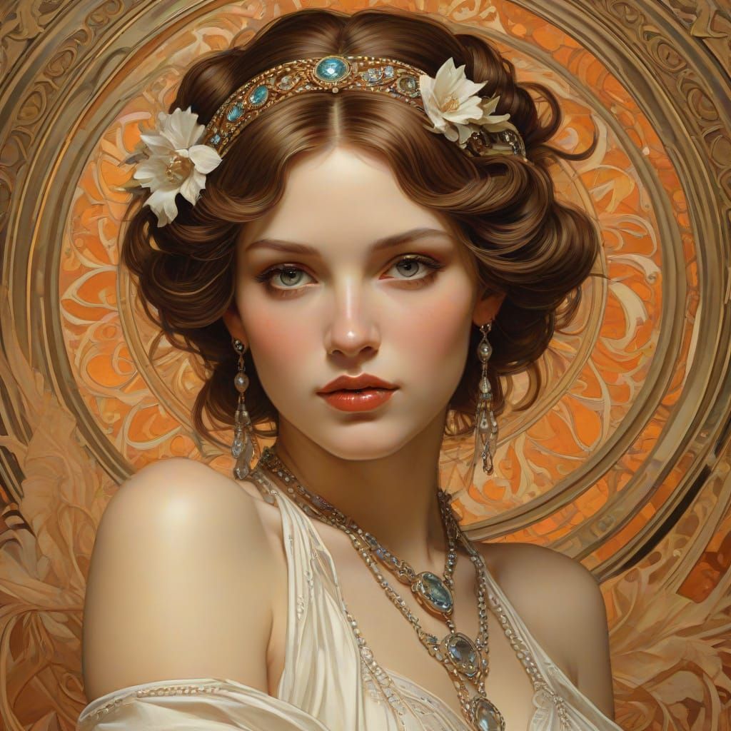 Alluring Woman Portrait in Art Nouveau Style