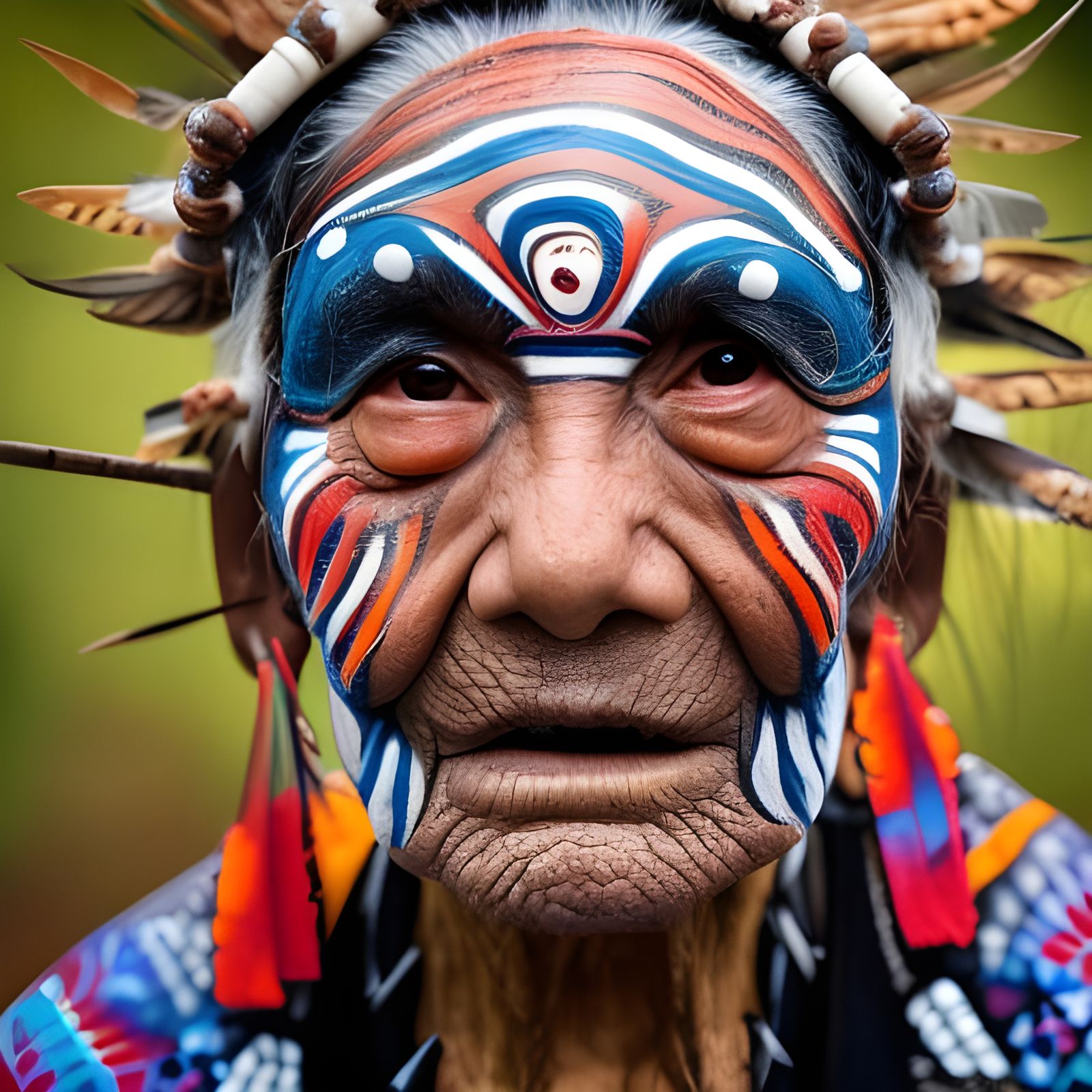 Futuristic Portrait of Indigenous Elder with Face Paint