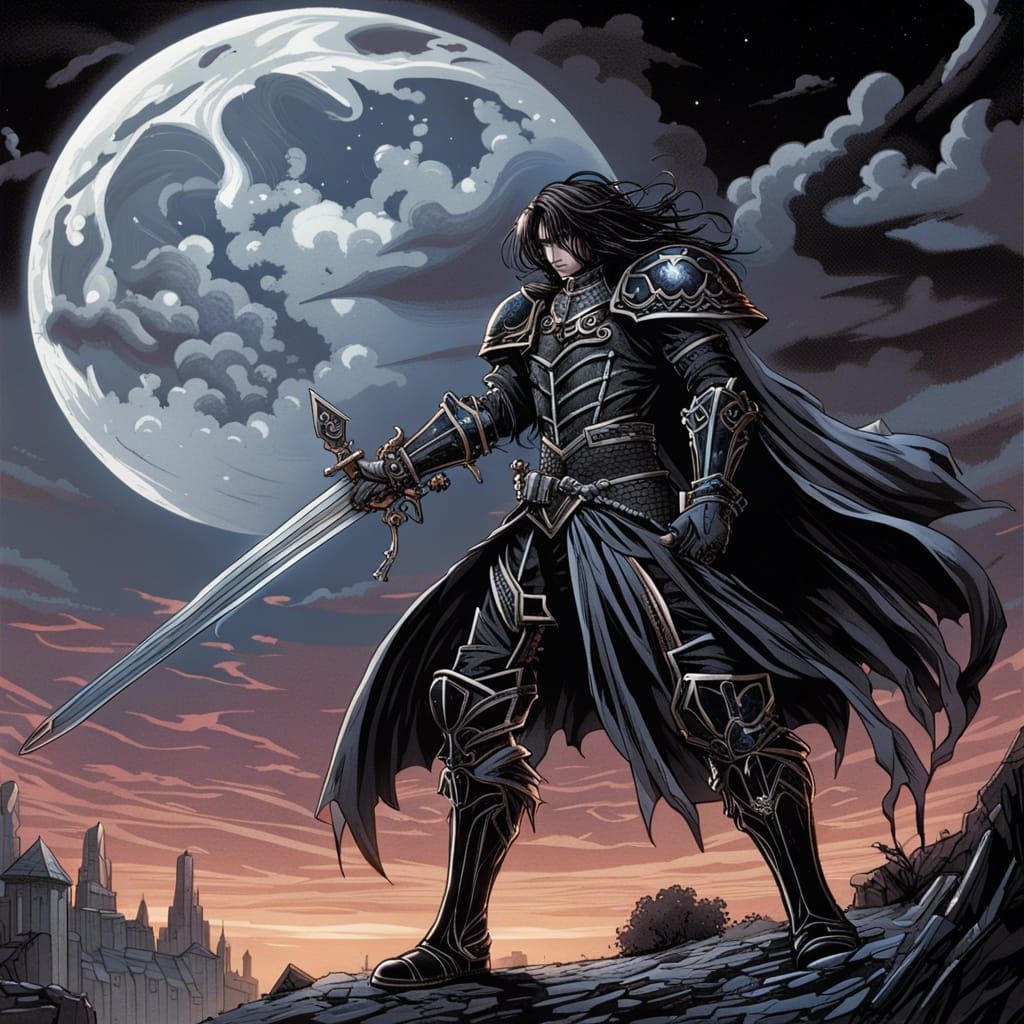 Gothic Vampire Knight Under Full Moon