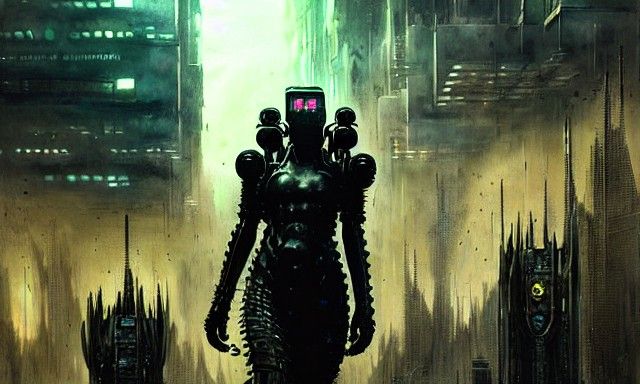 Dystopian City Patrol: A Cyberpunk Ink Drawing