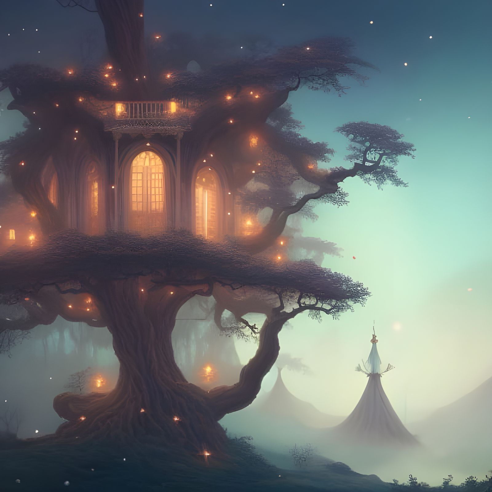 Electric Magical Tree with Luminous Crystal Sparkles