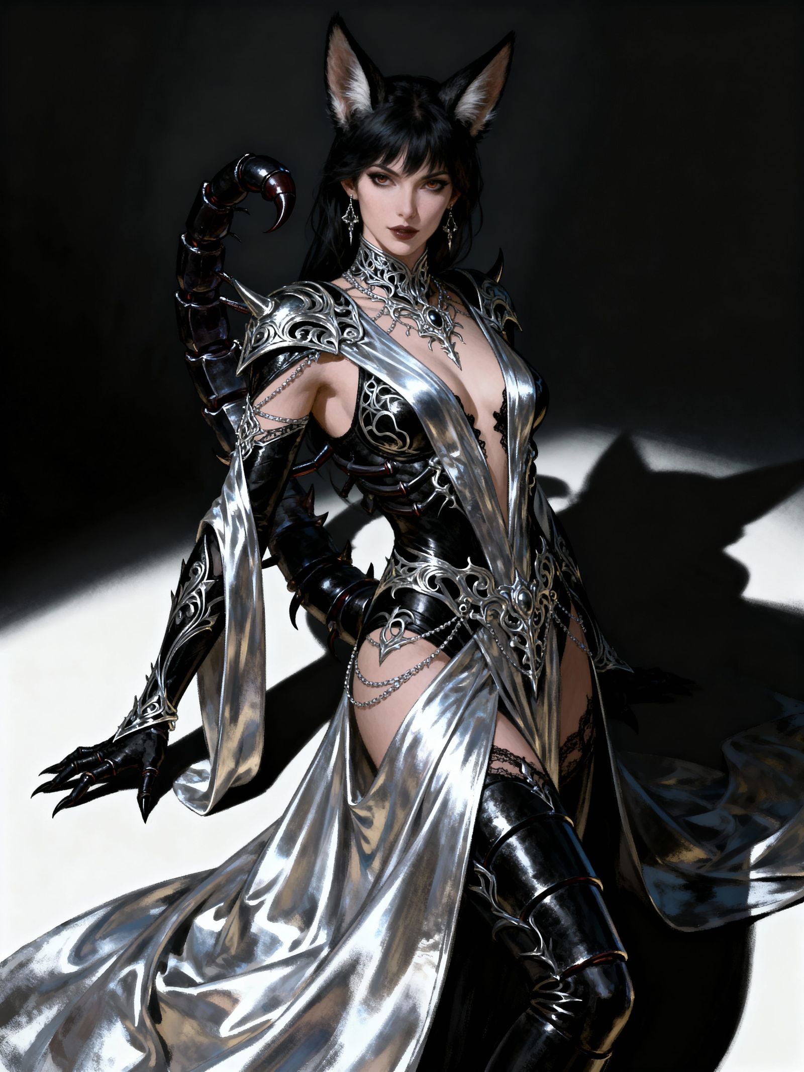 Gothic Scorpion Goddess of Desire in Silver and Black