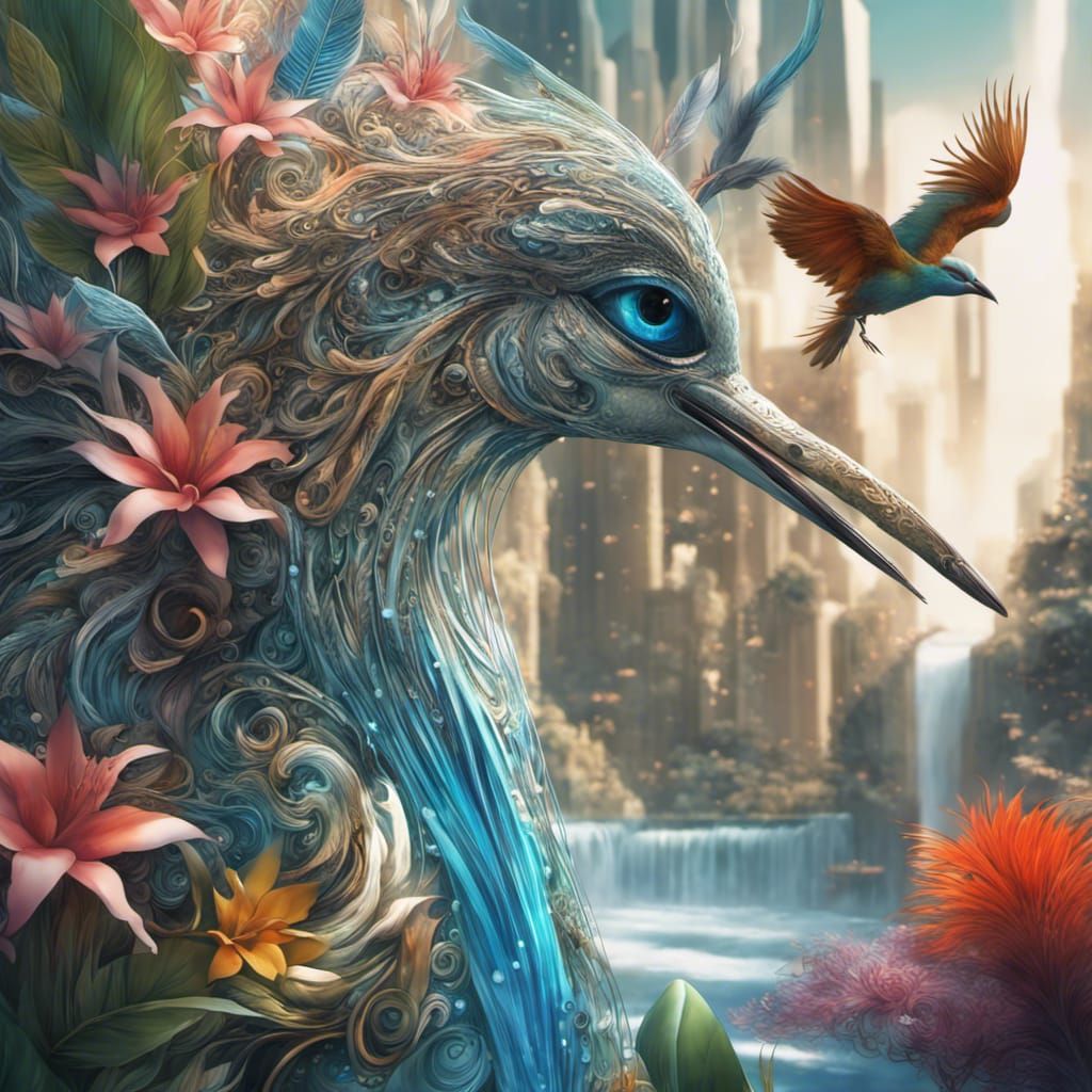 Child's Face with Birds and Ikebana Tree