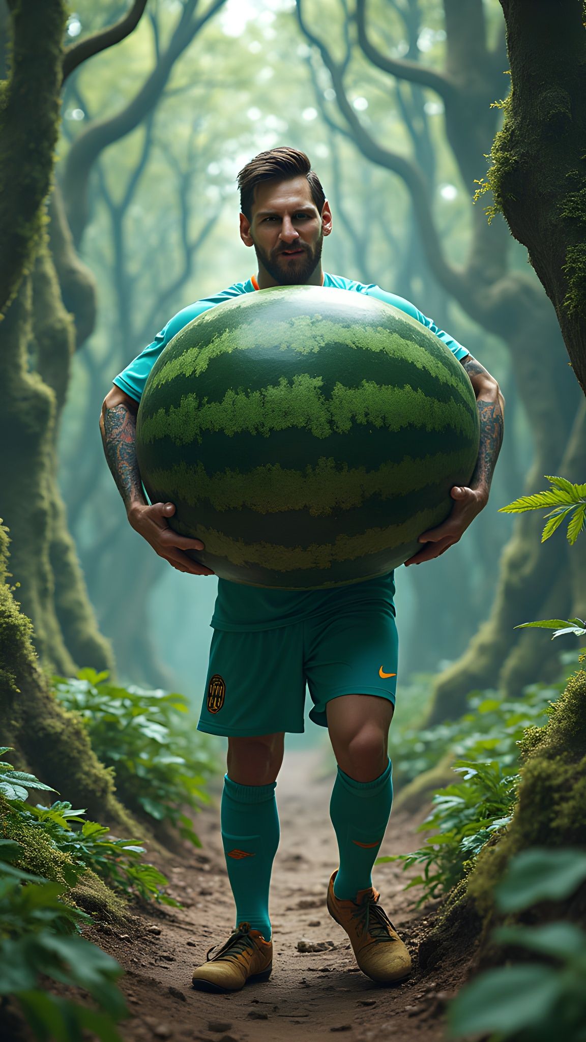 Messi Carries Oversized Watermelon: Fantasy Art