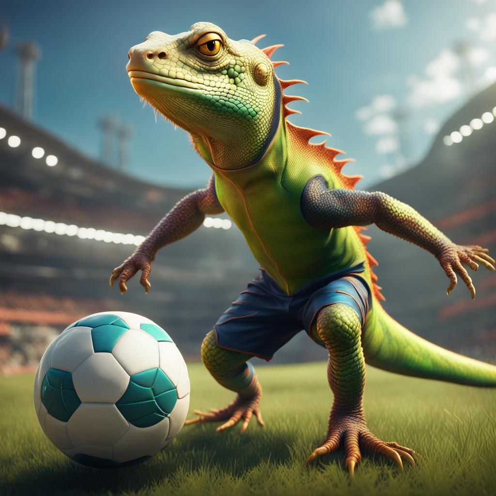 Lizard Playing Soccer: Detailed Matte Painting