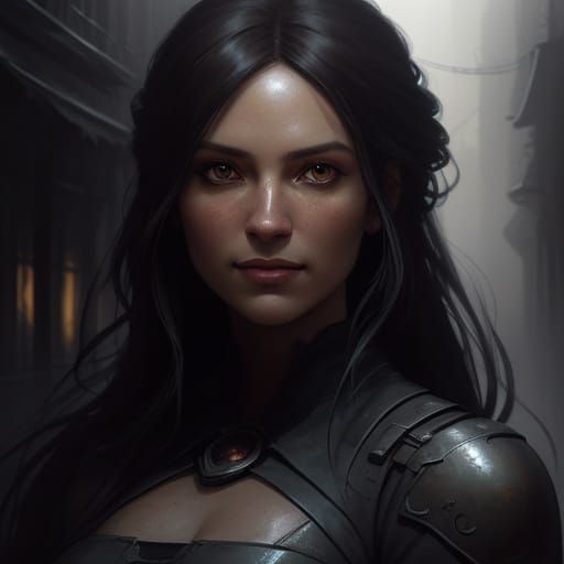 Mysterious Woman's Secretive Smile in Dim Alleyway