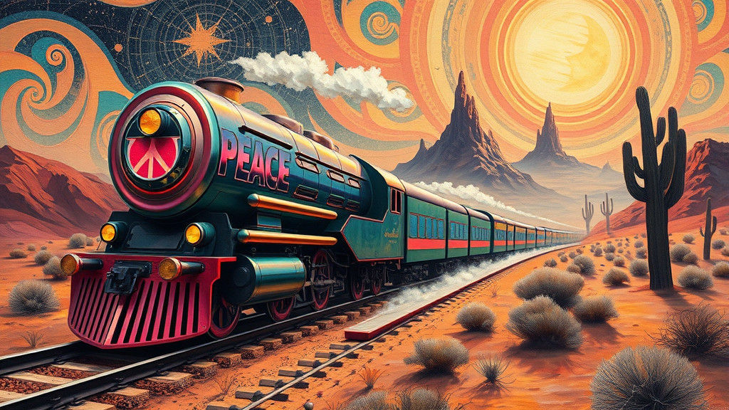 Majestic Peace Train Through Surreal Desert Landscape
