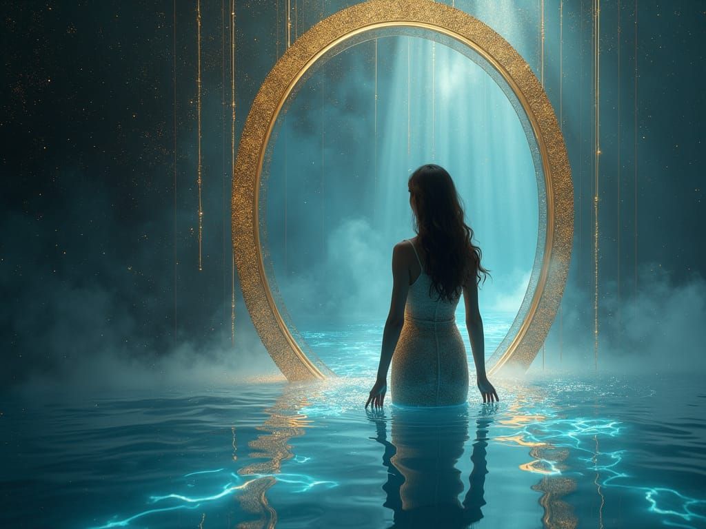 Gilded Goddess in Hazy, Ethereal Light