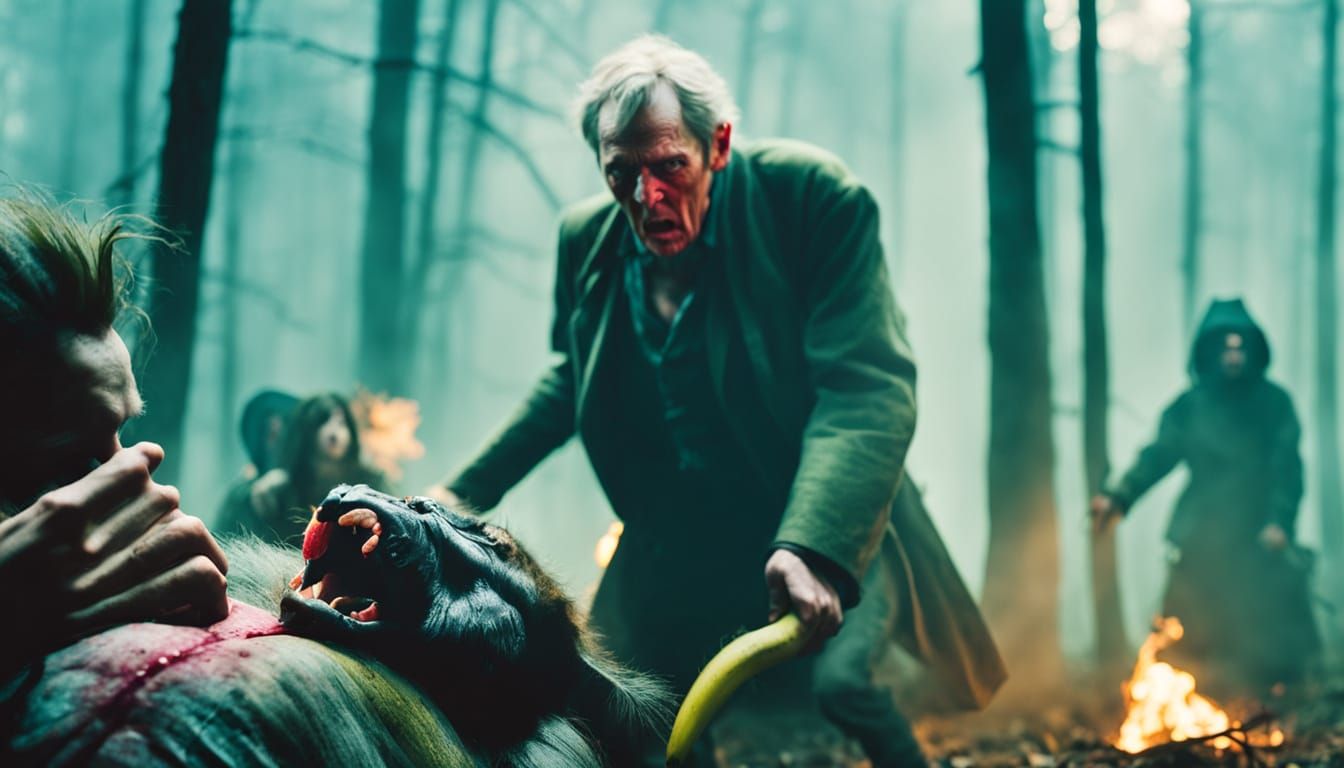 Irritated Banana in Dark Forest, Dark Fantasy Portrait