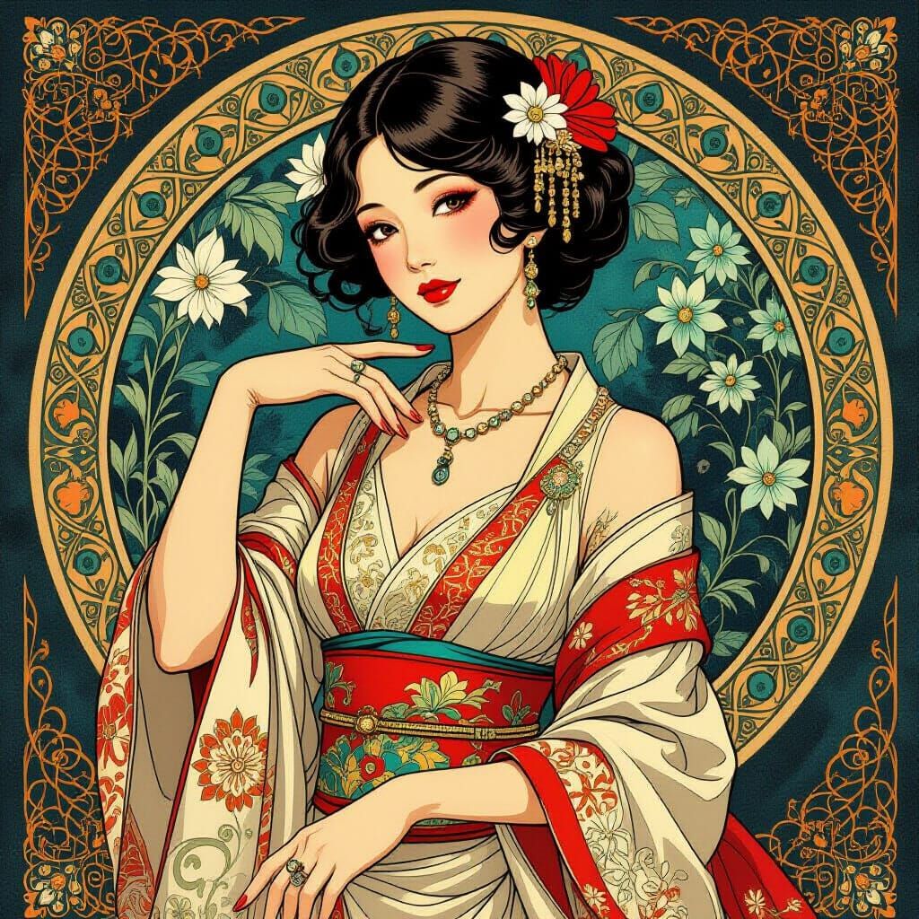 Elegant Woman Portrait in Art Nouveau Style
