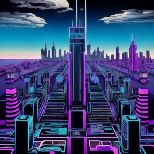 Neon Beachfront Metropolis in Synthwave Style