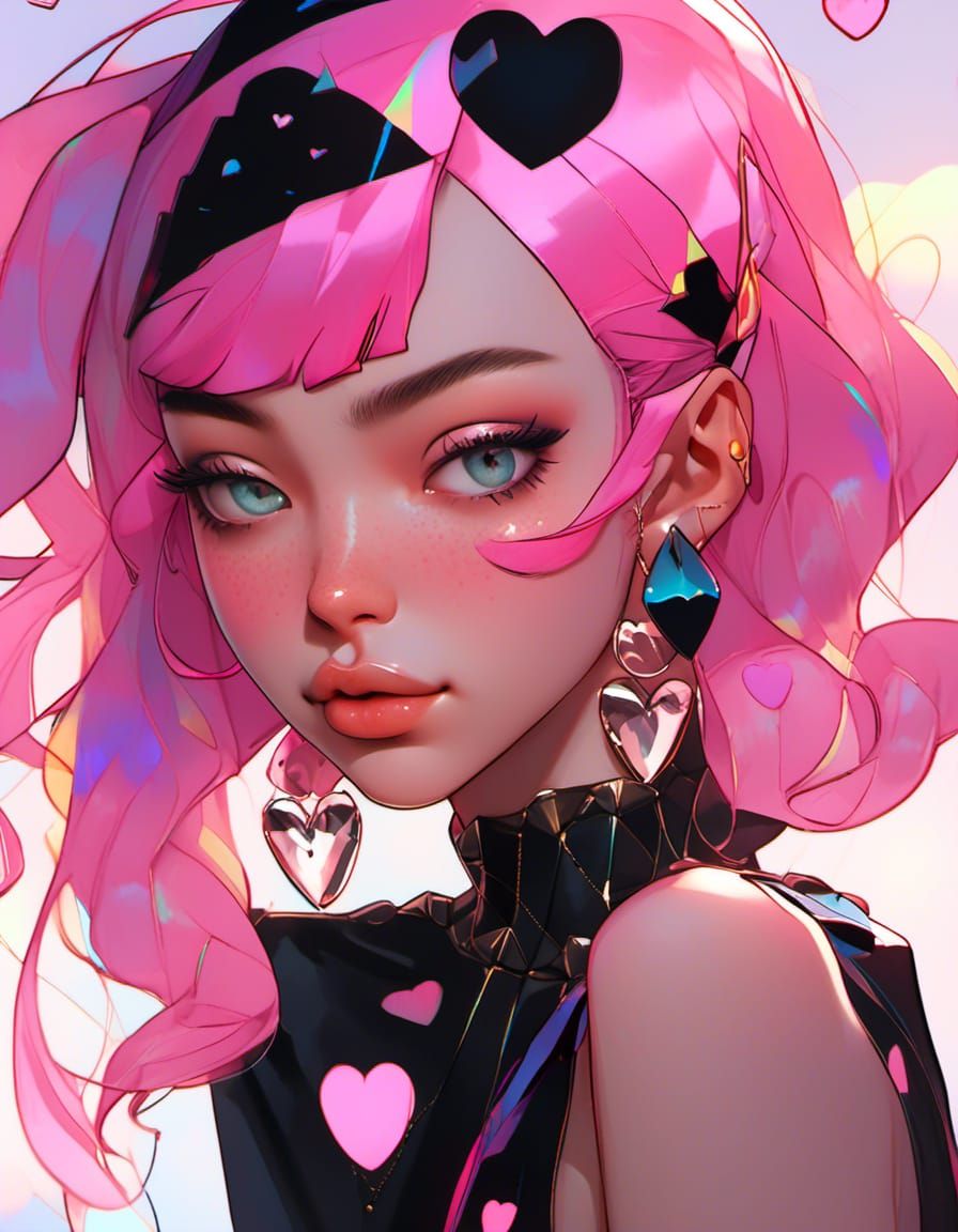 Charismatic Darksynth Character Portrait with Pink Hair