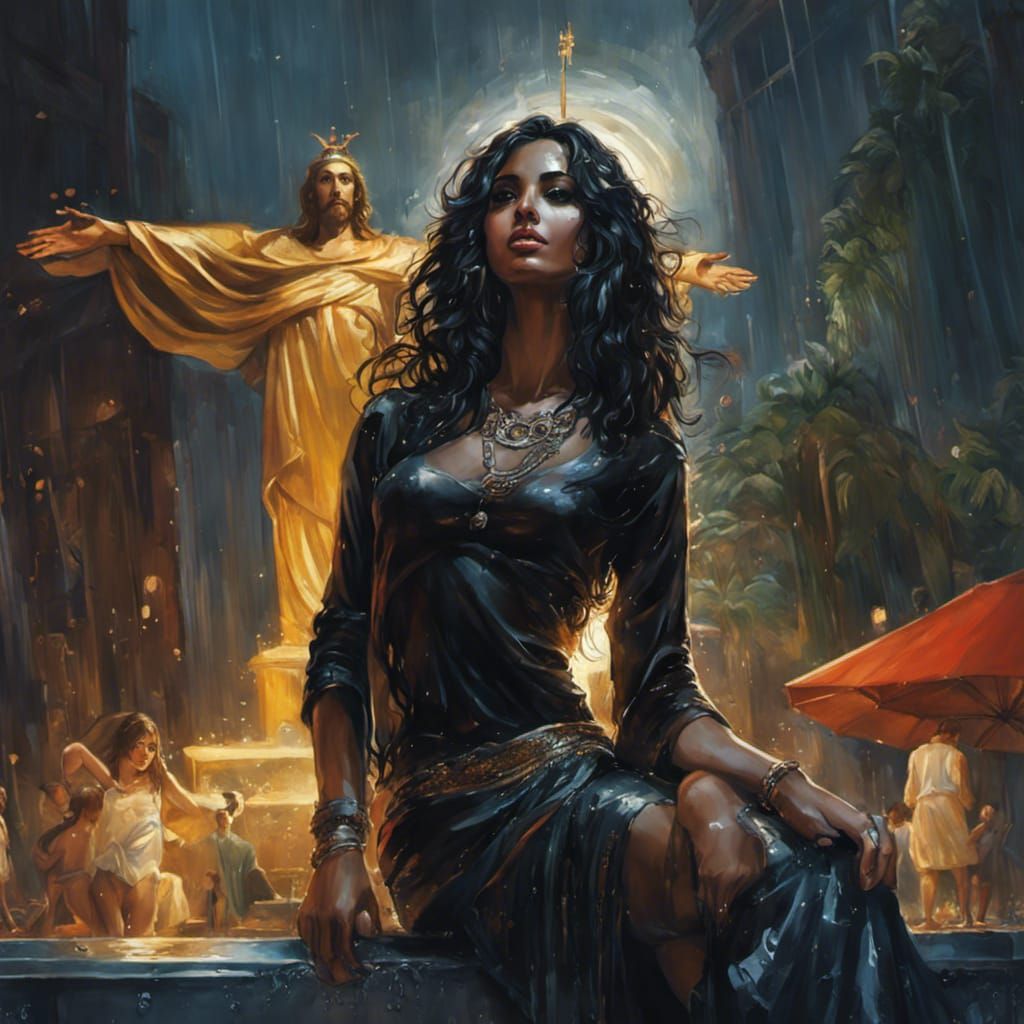 Brazilian Girl Portrait in Rio, Splash Art Style