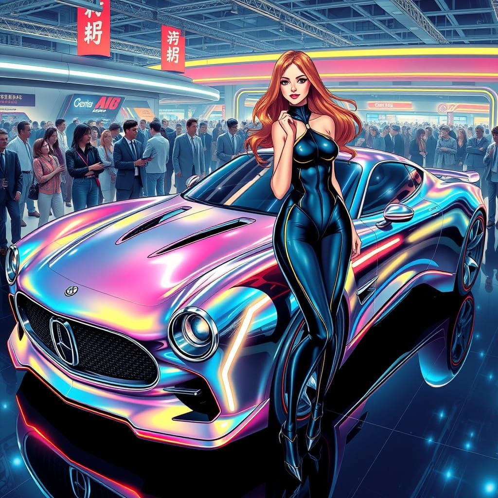 Sleek Retro-Futuristic Car Showstopper in Futuristic Illustr...