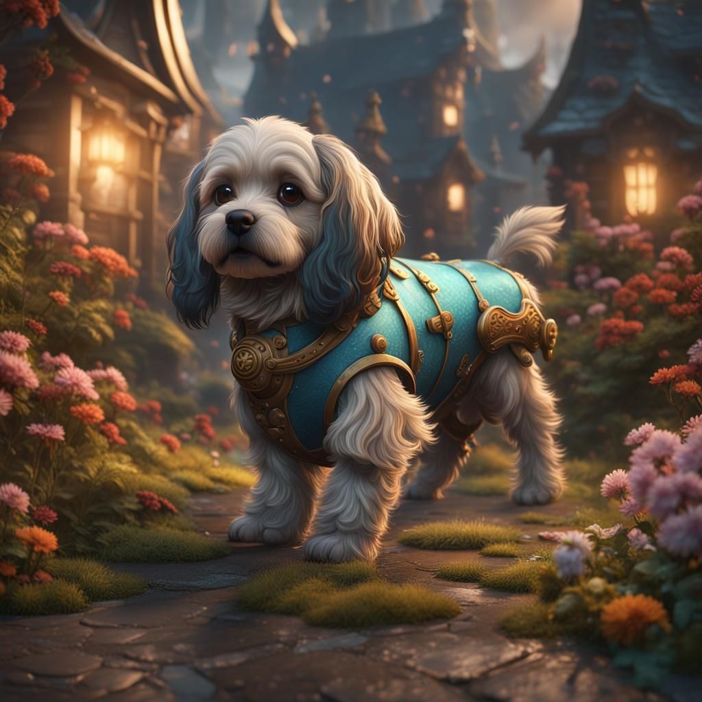 Cute Dog in Detailed Matte Painting Style