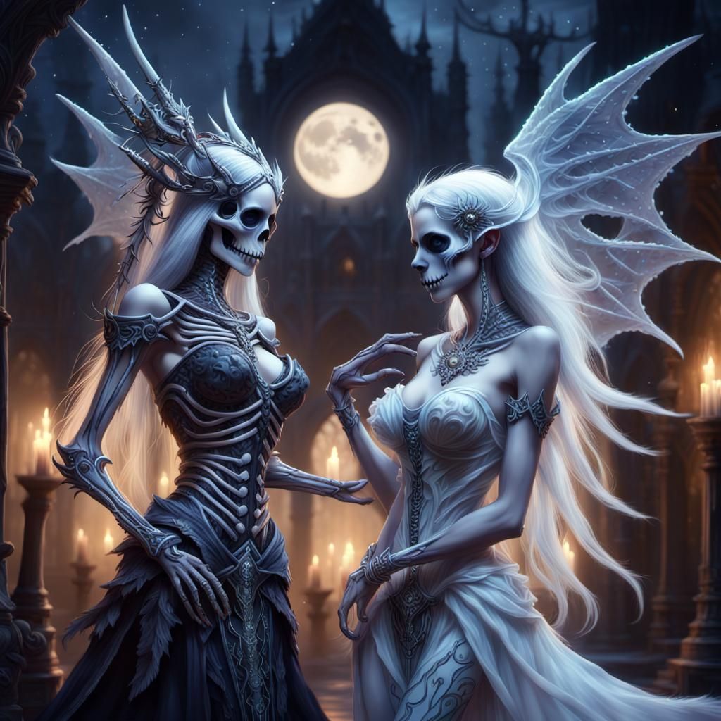 Harmonious Queens Dancing in Moonlight: Digital Painting