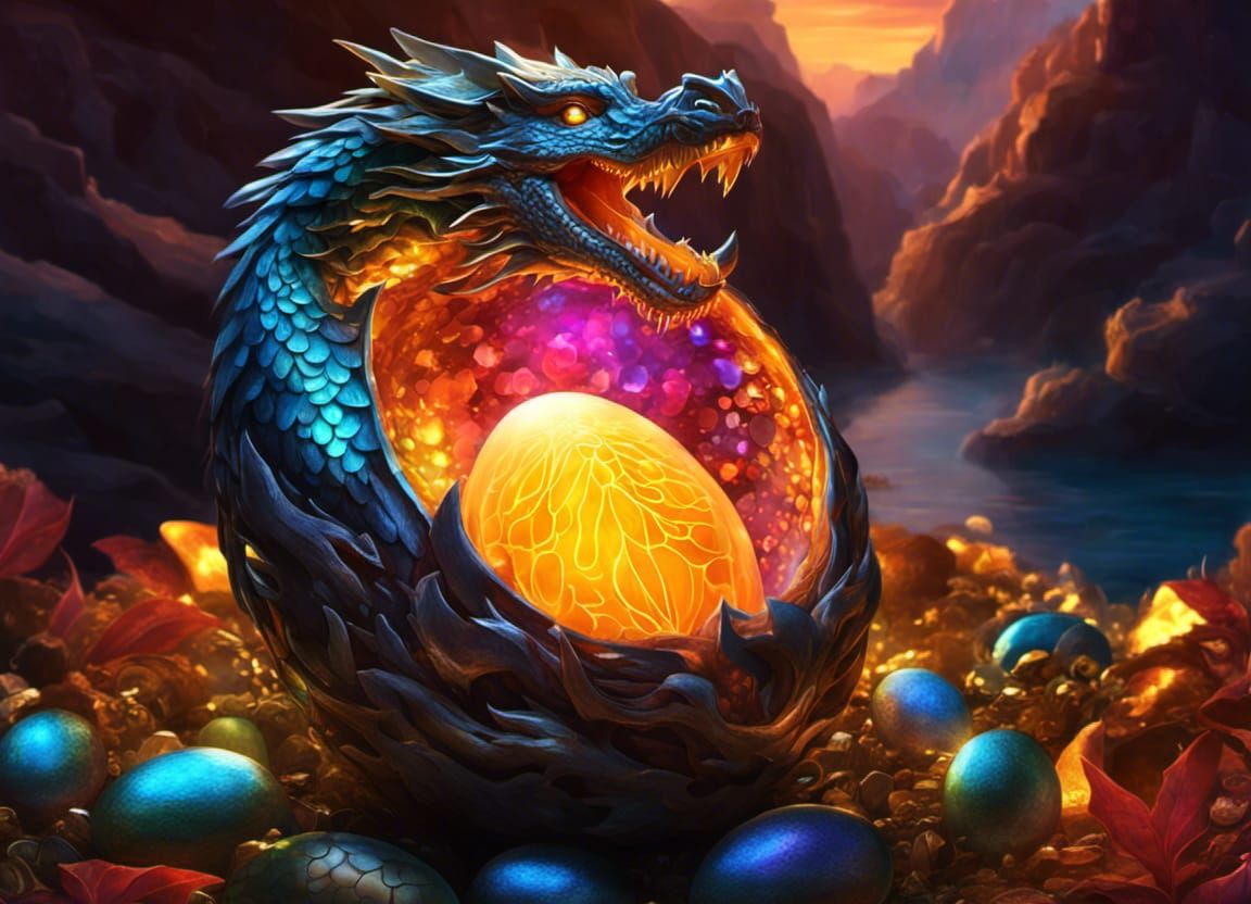 Bioluminescent Dragon Egg on Treasure Pile