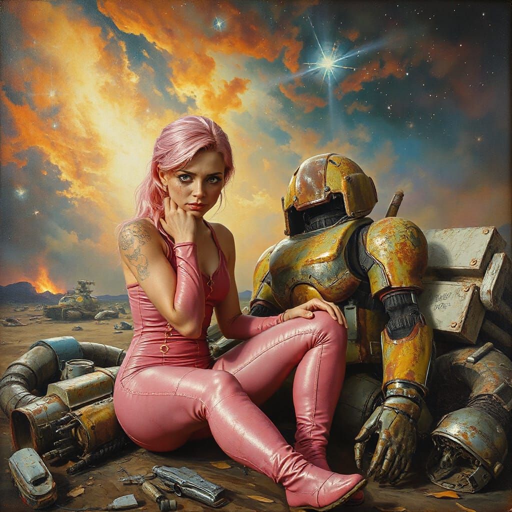 Gritty Sci-Fi Goddess Surveys Ruins of Futuristic Battle