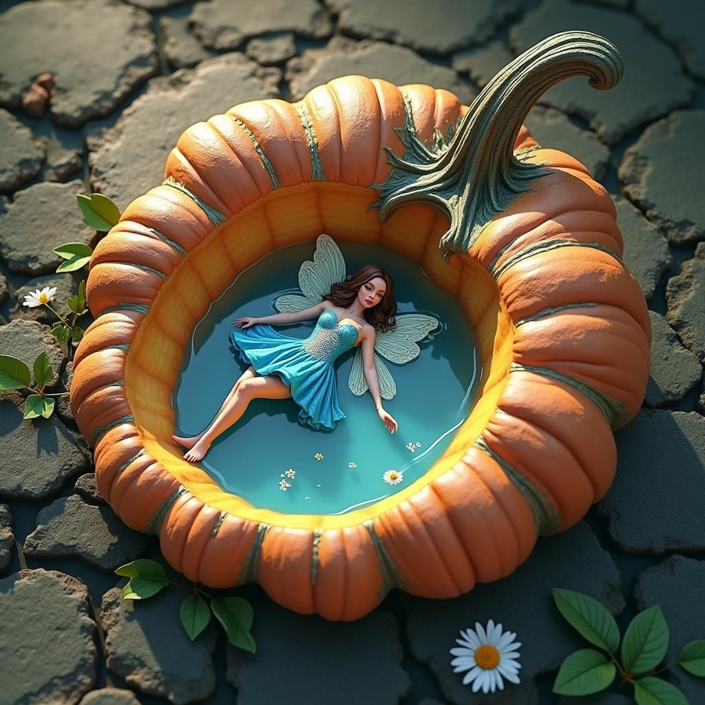 Fairy in Pumpkin Pool as High-Fantasy Concept Art
