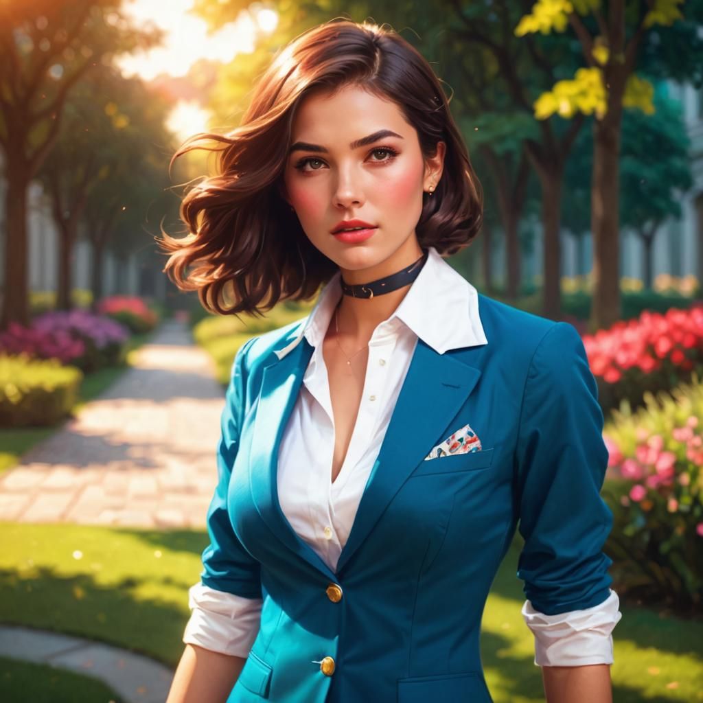 Brunette in Mansion Hallway: Detailed Concept Art