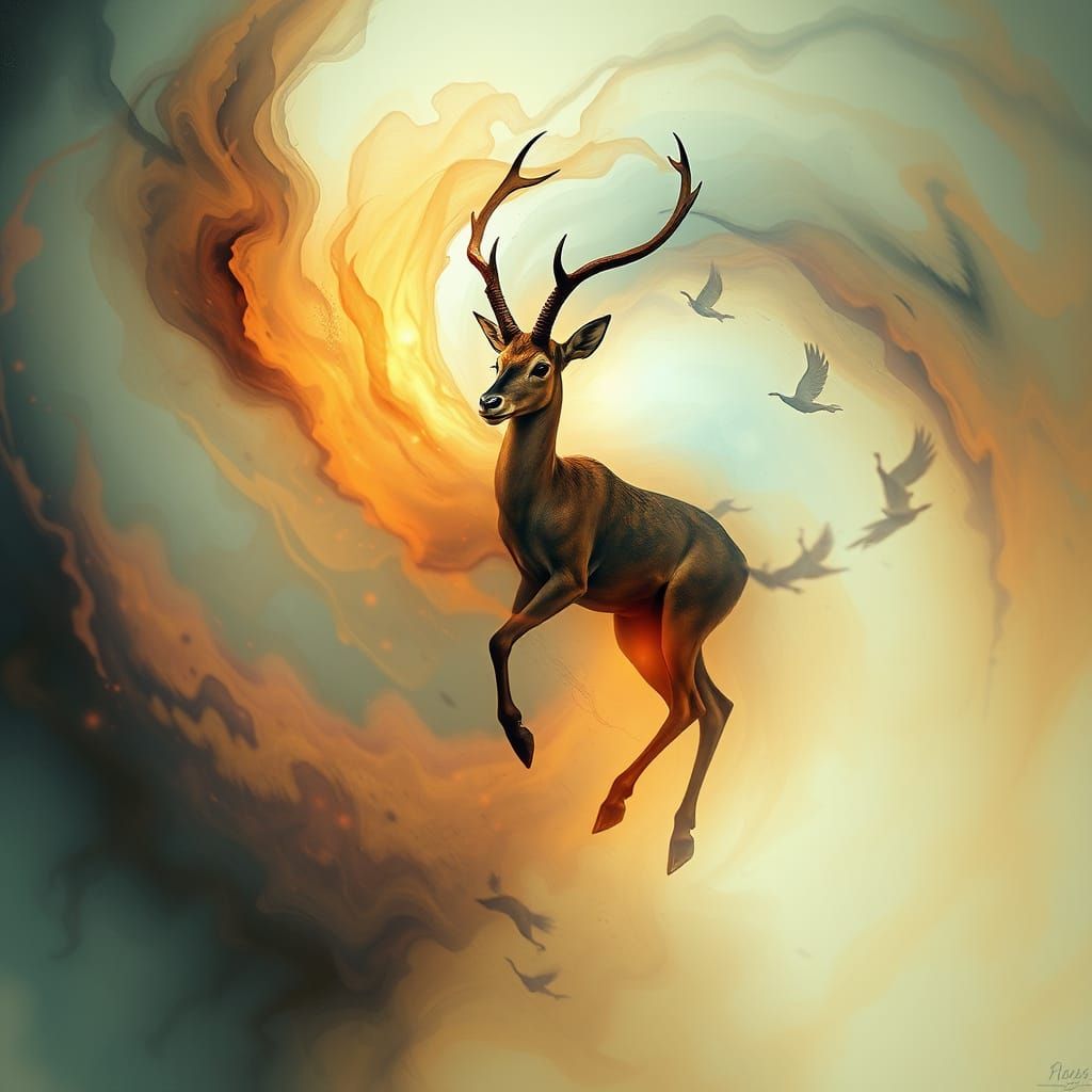 Abstract Antelope Nebula in Surreal Impressionistic Style