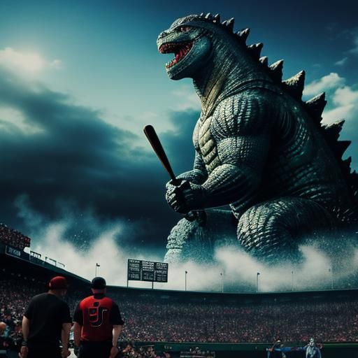 Godzilla plying baseball