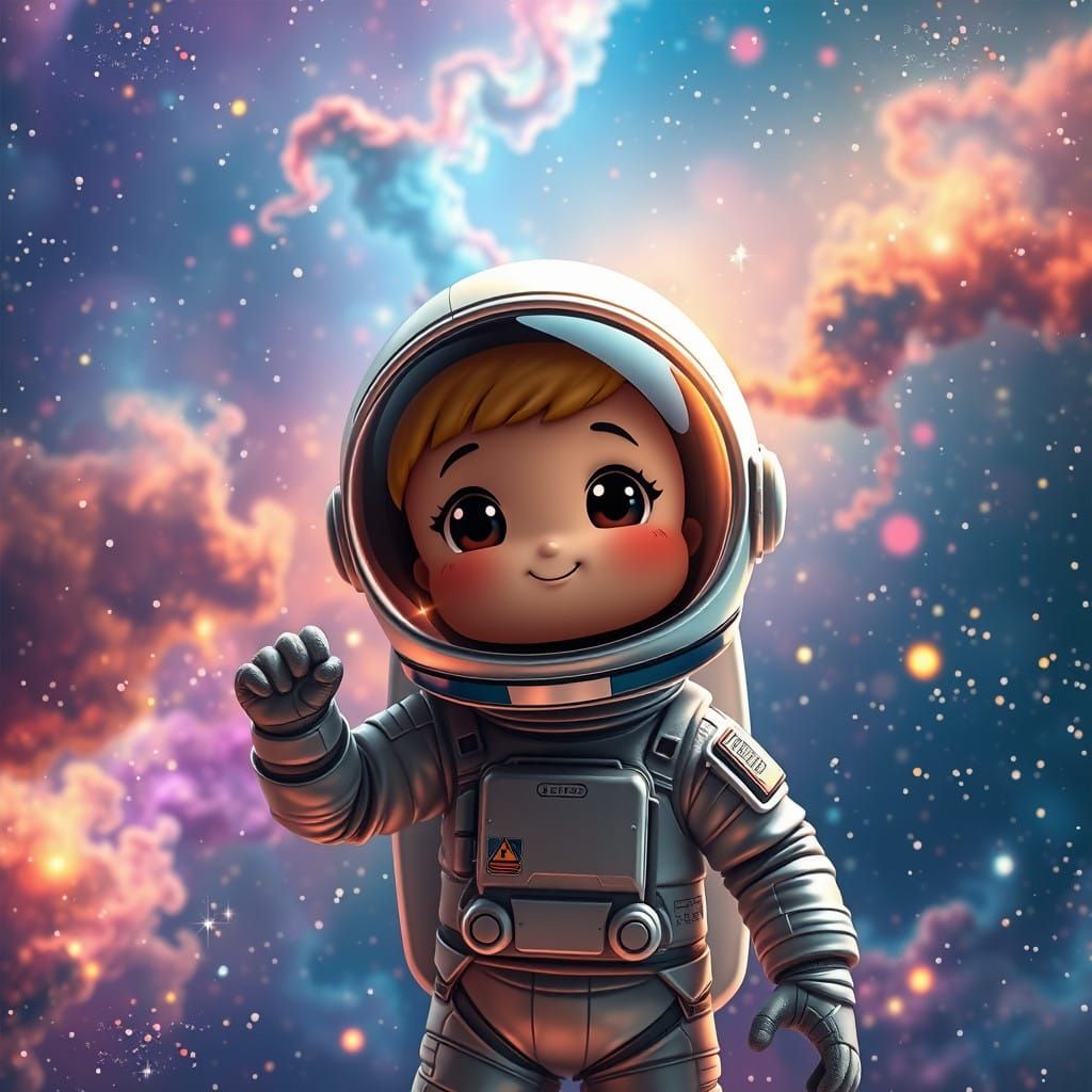Adorable Astronaut in a Vibrant Starry Galaxy