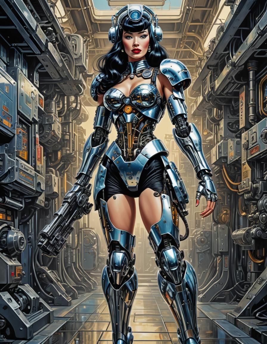 Retro Sci-Fi Robot Bettie Page in Sorayama Style