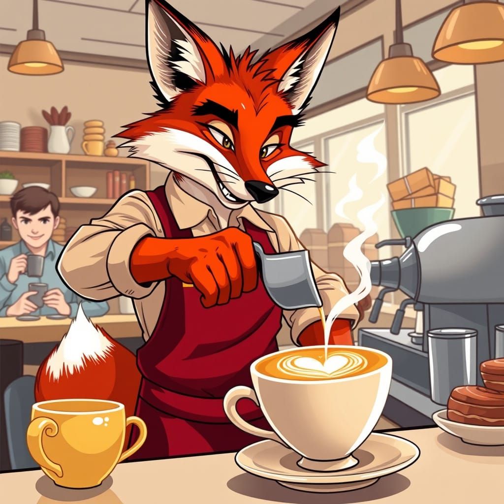 Dapper Fox Barista in Burgundy Apron