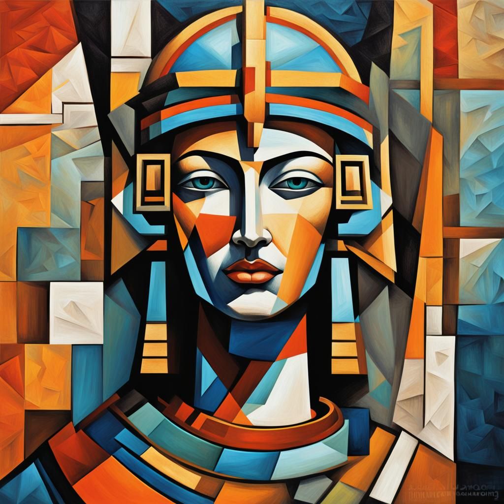 Cubist Goddess Athena Over Ancient Athens