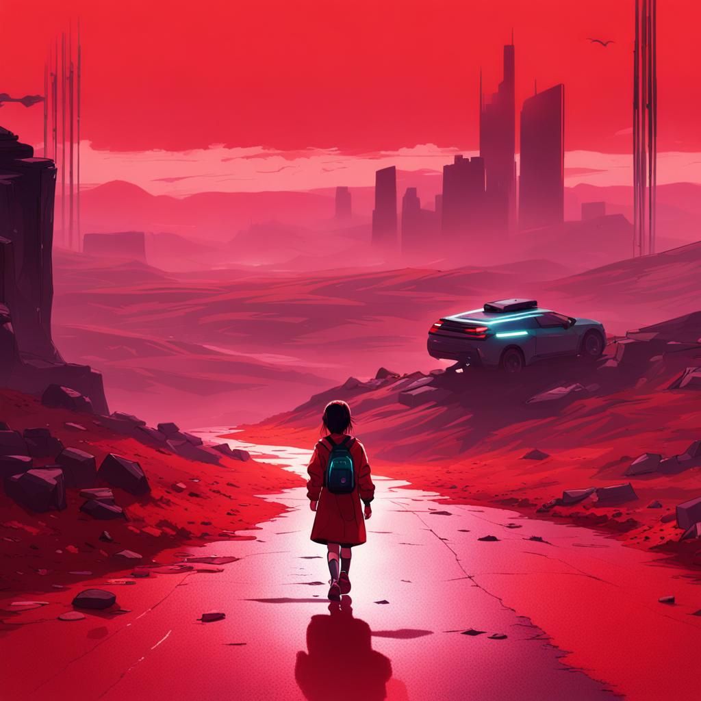 Girl with Phone in Neon Cyberpunk Scene