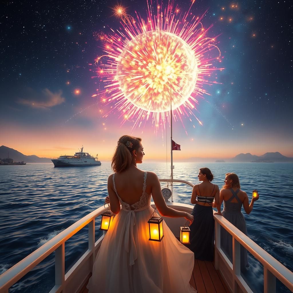 Aegean Dream: Ferry Voyage Under Exploding Star