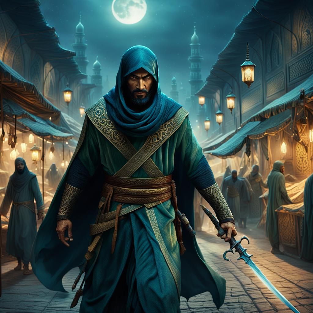 Moonlit Assassin in Middle Eastern Market