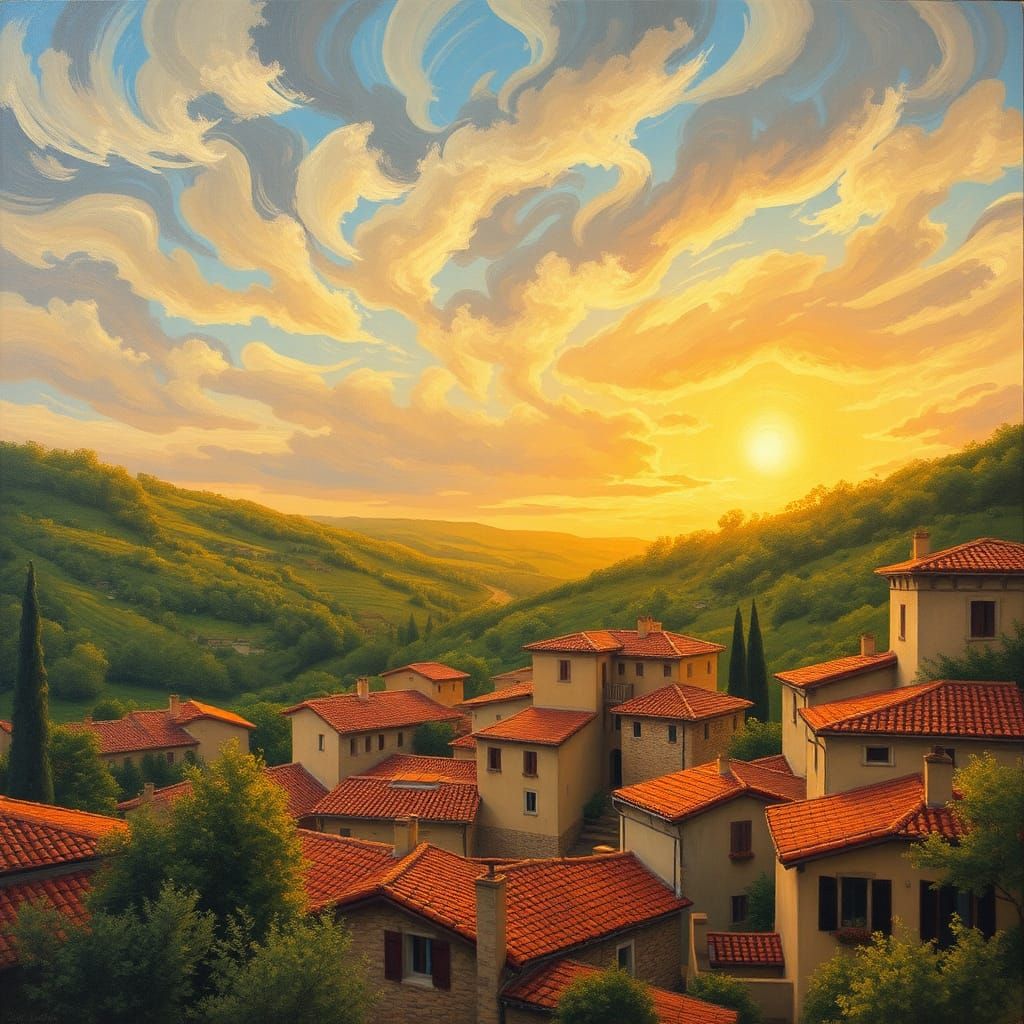 A small Provencal village under a dramatic sky